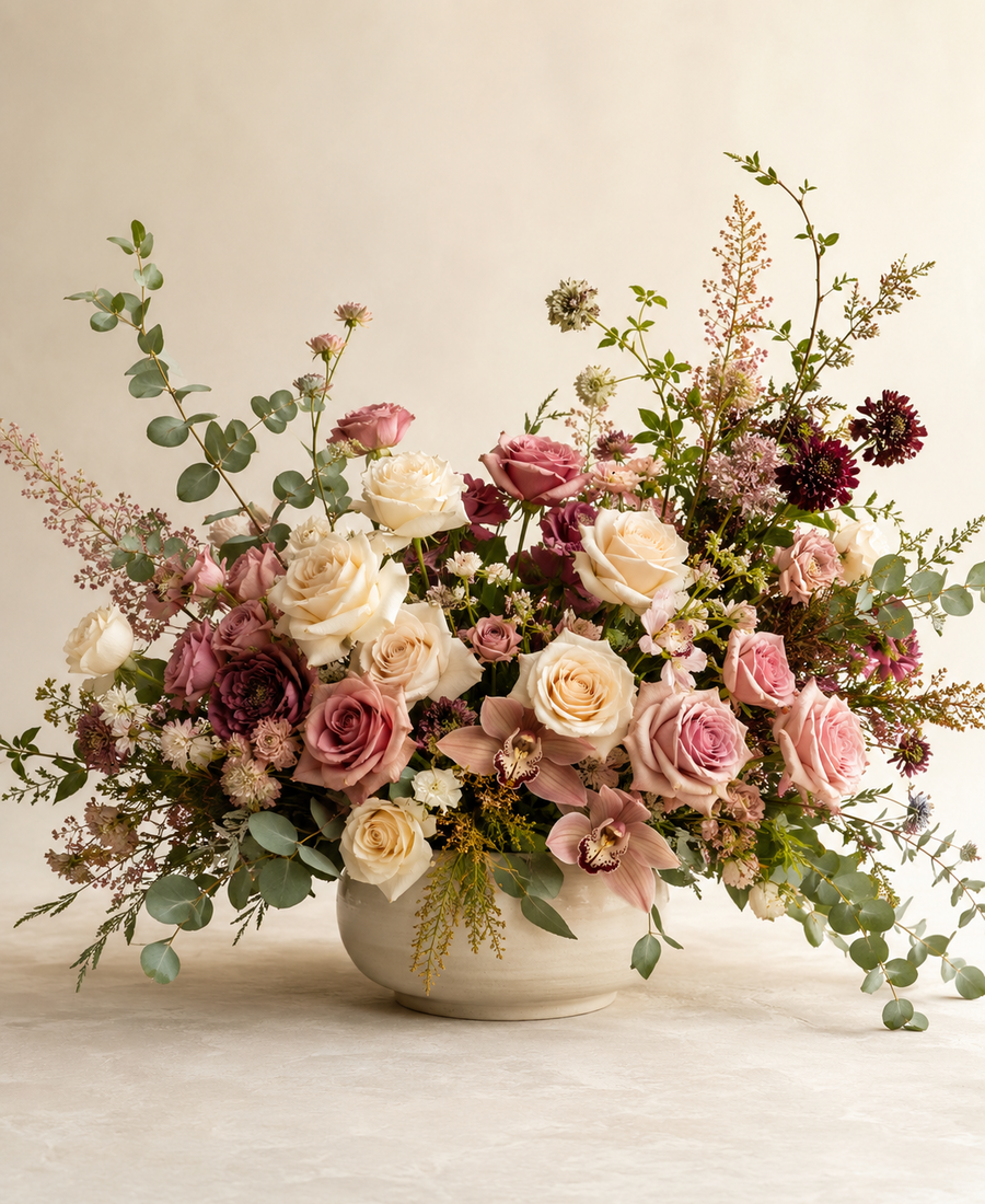 Arreglo floral premium de gran volumen en tonos elegantes
